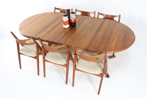 Glostrup Table de salle à manger ronde à rallonge 2X 'Kappendrup' Vintage