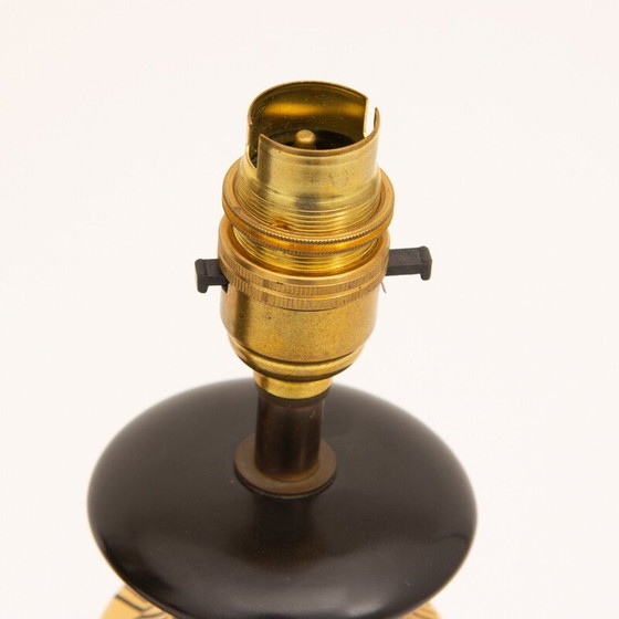 Image 1 of Paire de lampes de table noires vintage avec design doré de Crown Devon Memphis Range