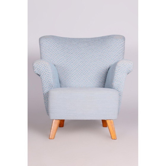 Image 1 of Fauteuil Vintage Art Déco en tissu bleu clair et chêne, Tchécoslovaquie 1930