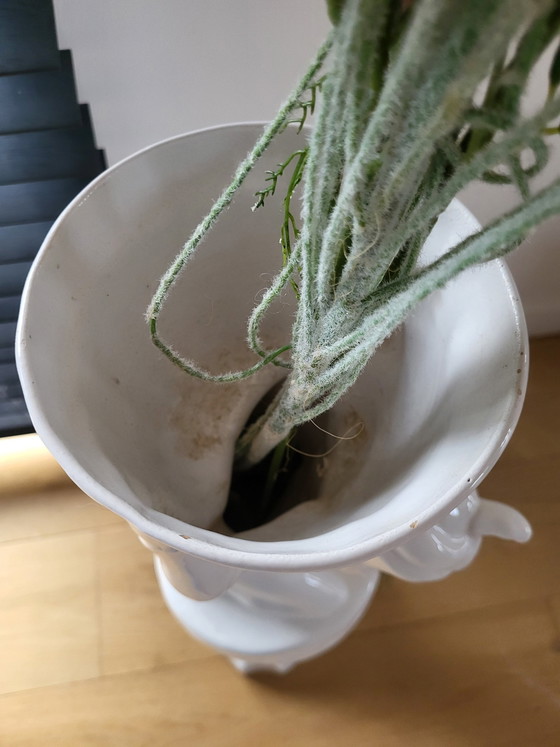 Image 1 of Vintage Pied De Stal Or Plant Stand, Porcelain, Boy With Basket On Pillar