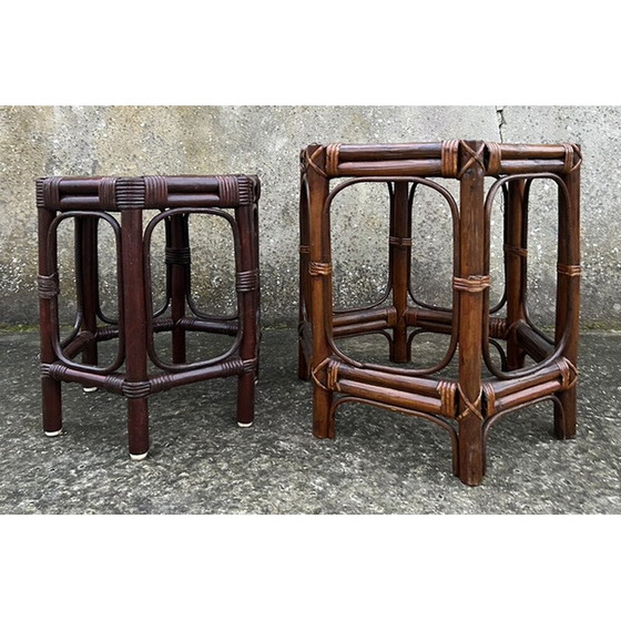 Image 1 of Tables gigognes vintage en bambou et rotin, 1980