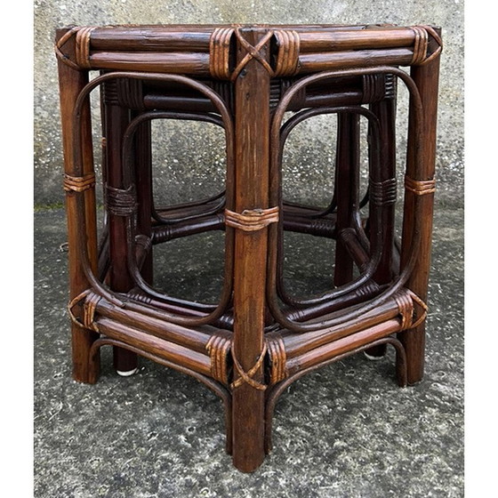 Image 1 of Tables gigognes vintage en bambou et rotin, 1980