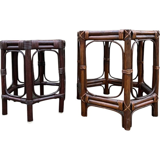 Image 1 of Tables gigognes vintage en bambou et rotin, 1980