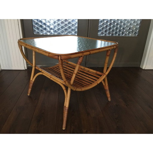 Table d'appoint vintage en rotin par Dirk van Sliedrecht pour Rohé Noordwolde,1950