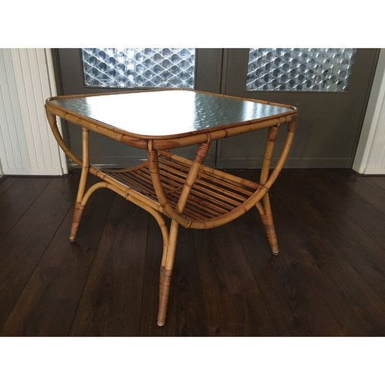 Image 1 of Table d'appoint vintage en rotin par Dirk van Sliedrecht pour Rohé Noordwolde,1950