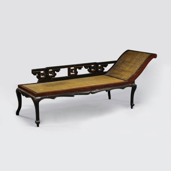 Image 1 of Lit de jour vintage en bois dur et rotin, Chine 1900