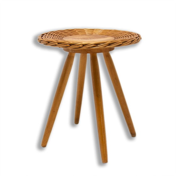 Image 1 of Tabouret en rotin du milieu du siècle par Jan Kalous pour Úluv, Tchécoslovaquie années 1960