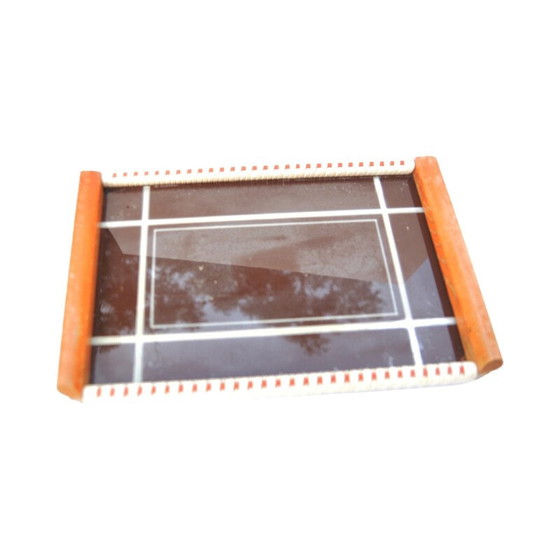 Image 1 of Plateau à déjeuner vintage en bois et verre pour Holzsieb Bt Wasungen, Allemagne 1960