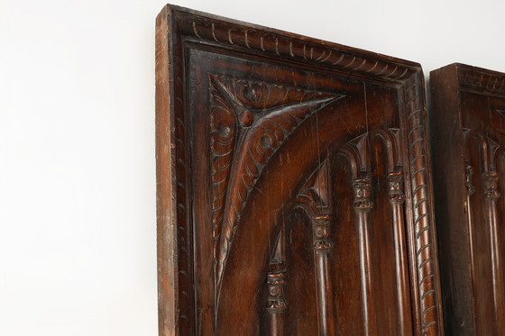 Image 1 of Paire de grands panneaux muraux en chêne portugais sculpté, vers 1850