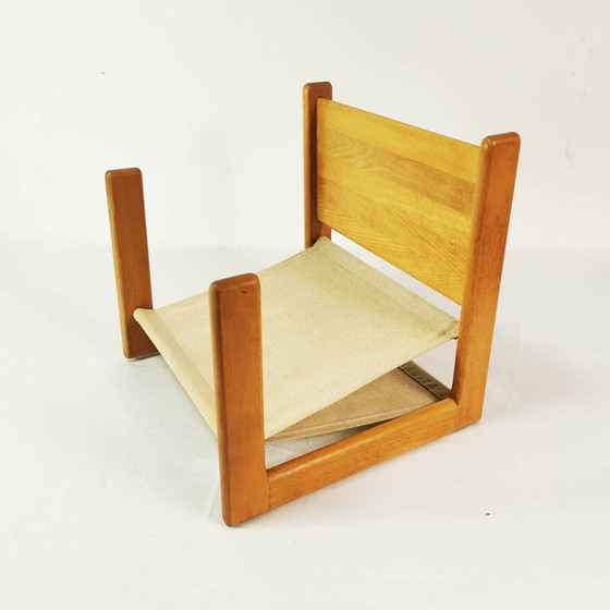 Image 1 of Table vintage avec porte-journaux en bois de hêtre et lin naturel, Danemark 1970