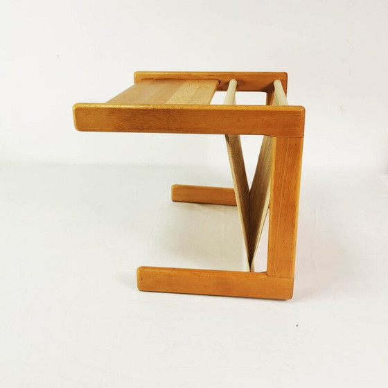 Image 1 of Table vintage avec porte-journaux en bois de hêtre et lin naturel, Danemark 1970