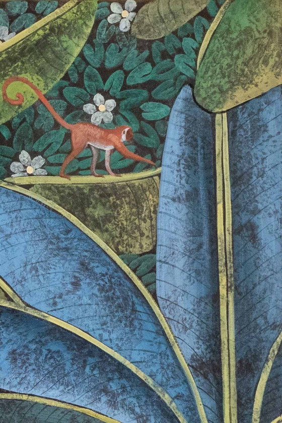 Image 1 of Toile Peinte Représentant un Toucan sur un Fond Stylisé. Contemporain.