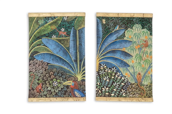 Image 1 of Toile Peinte Représentant un Toucan sur un Fond Stylisé. Contemporain.