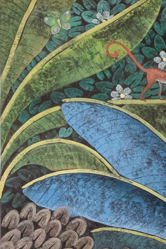 Image 1 of Toile Peinte Représentant un Toucan sur un Fond Stylisé. Contemporain.