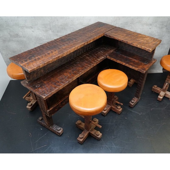 Image 1 of Bar d'angle vintage en bois avec 6 tabourets, 1950