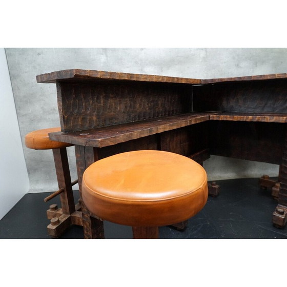 Image 1 of Bar d'angle vintage en bois avec 6 tabourets, 1950