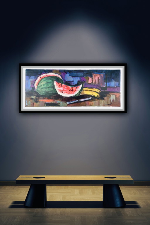 Didot : "Nature morte au melon". ©1965 Franz Hanfstaengl, Munich. Signé dans la plaque.