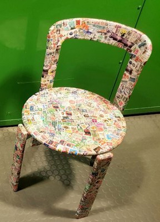 Image 1 of Chaises de salle à manger recouvertes de timbres recyclés par Bruno Rey pour Kusch & Co, 1970S