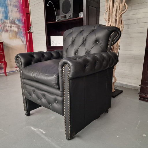 Scott Classic Chesterfield Chaise à manger - Noir, cuir