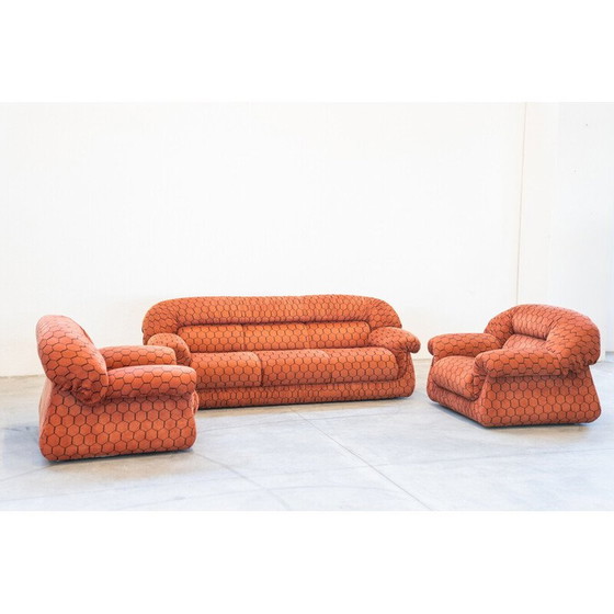 Image 1 of Canapé vintage 3 places en polyuréthane et tissu avec paires de fauteuils, 1970