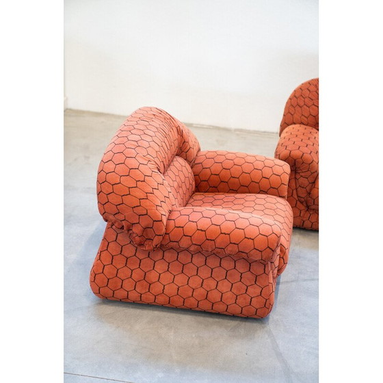 Image 1 of Canapé vintage 3 places en polyuréthane et tissu avec paires de fauteuils, 1970