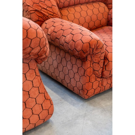 Image 1 of Canapé vintage 3 places en polyuréthane et tissu avec paires de fauteuils, 1970