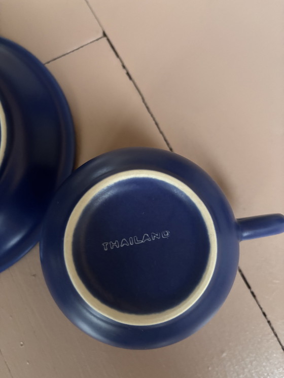 Image 1 of 10 tasses à cappuccino et plats bleus, Thaïlande