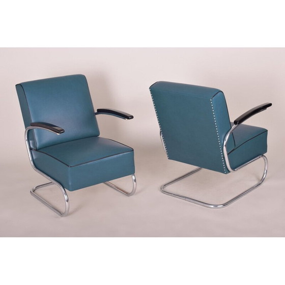 Image 1 of Paire de fauteuils vintage en cuir bleu de Mucke Melder, Tchécoslovaquie, années 1930