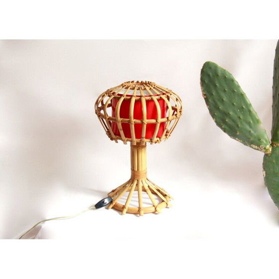 Image 1 of Lampe de table Torcia en osier du milieu du siècle, Italie, années 1950