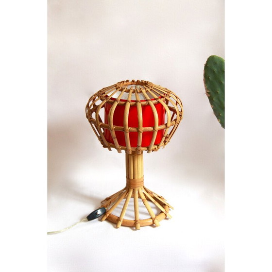 Image 1 of Lampe de table Torcia en osier du milieu du siècle, Italie, années 1950