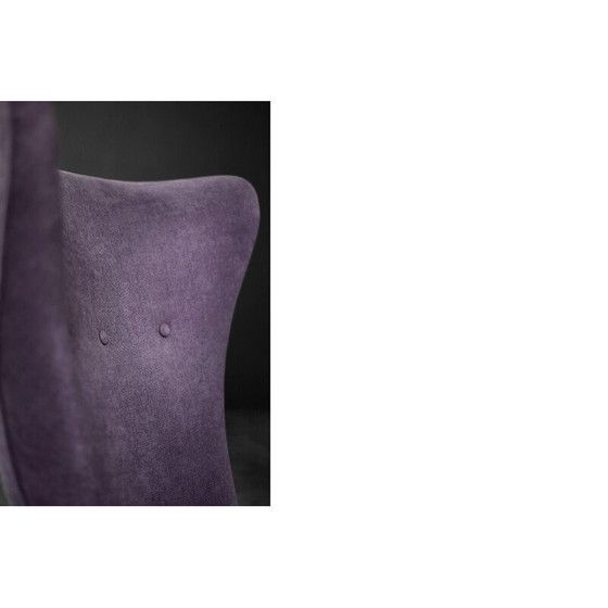 Image 1 of Chaise à oreilles vintage en chêne et tissu violet, Danemark 1950