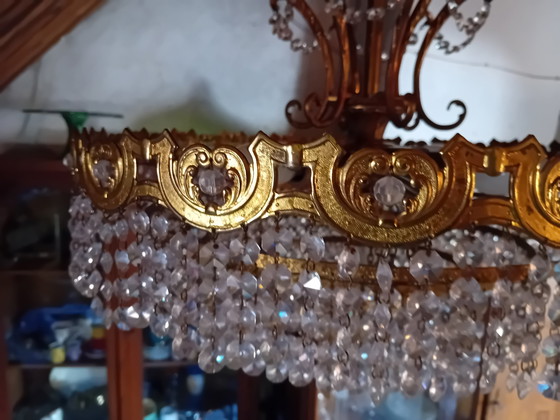 Image 1 of Lustre antique, 5 couches, cristaux, 5 lumières