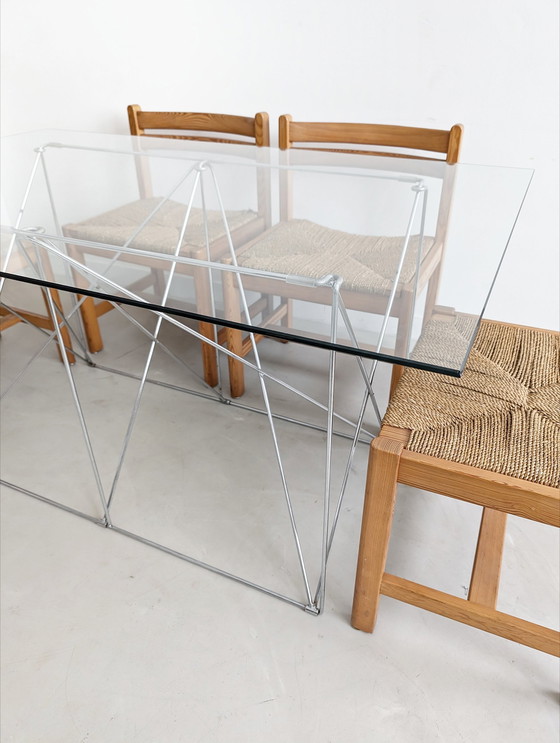 Image 1 of Table de salle à manger pliable en acier et verre par Max Sauze 1970's