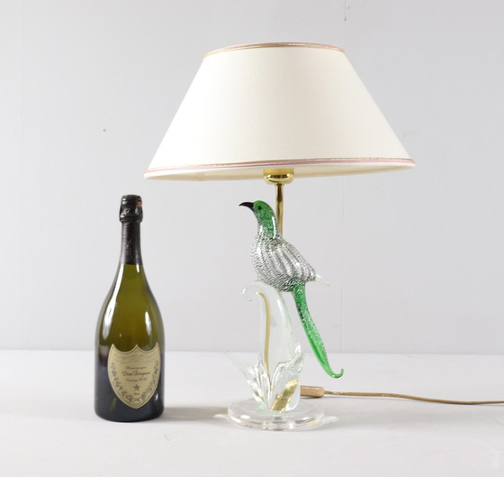 Image 1 of Lampe/lampe de table en verre de Murano avec sculpture d'oiseau, Italie, années 1970