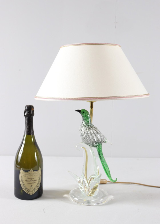 Image 1 of Lampe/lampe de table en verre de Murano avec sculpture d'oiseau, Italie, années 1970