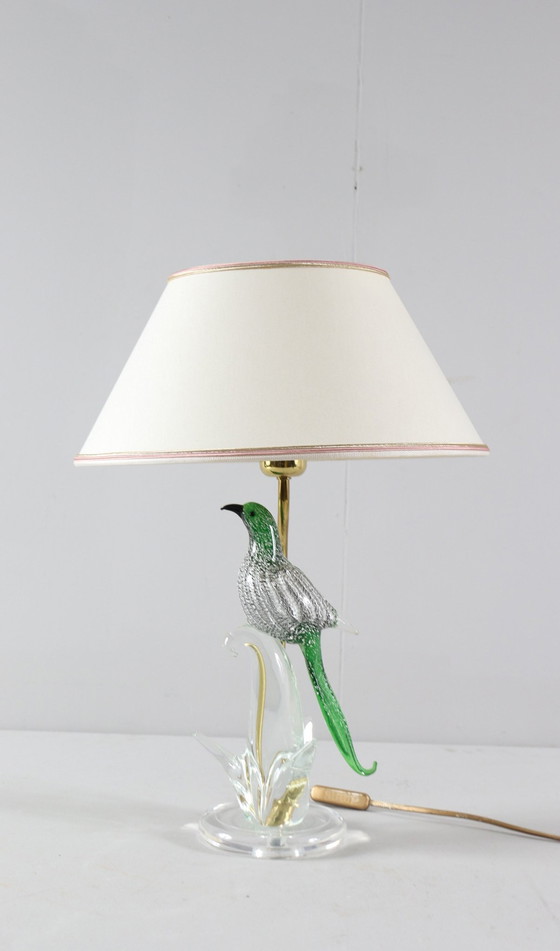 Image 1 of Lampe/lampe de table en verre de Murano avec sculpture d'oiseau, Italie, années 1970