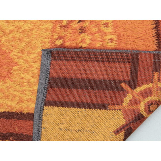 Image 1 of Tapis scandinave vintage rya en laine vierge avec motifs de soleil, Suède