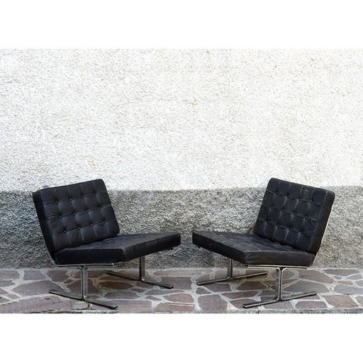 Paire de fauteuils en cuir F 60 vintage de Karl Erik-Ekselius, 1960