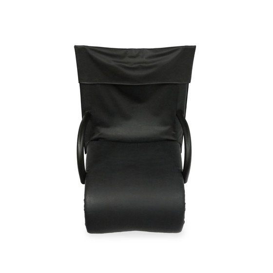 Image 1 of Ligne Roset Zen Fauteuil | Simili cuir noir Piétement luge