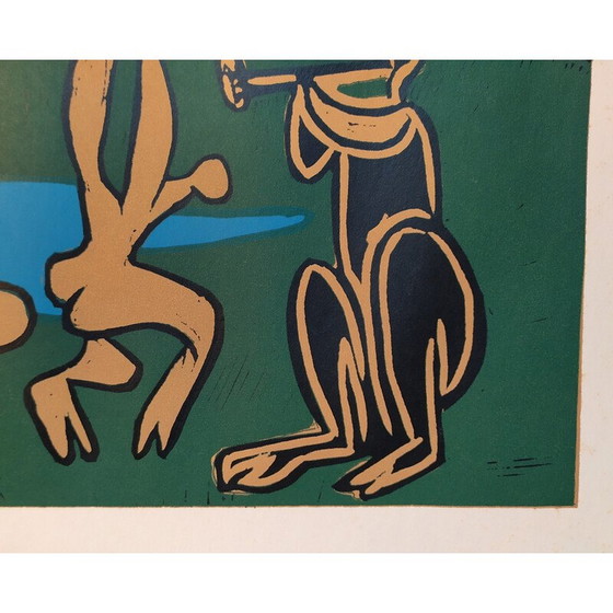 Image 1 of Linogravure vintage "Bacchanale avec taureau noir" de Pablo Picasso, 1962