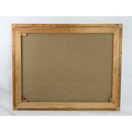 Image 1 of Peinture à l'huile vintage sur toile avec des tons verts et bruns par Sixten Wiklund, 1950