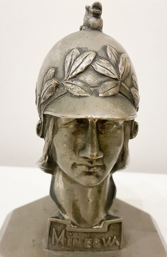 Image 1 of Mascotte Minerva en métal d'après Pierre De Soete, base ajoutée, 1930, Belgique