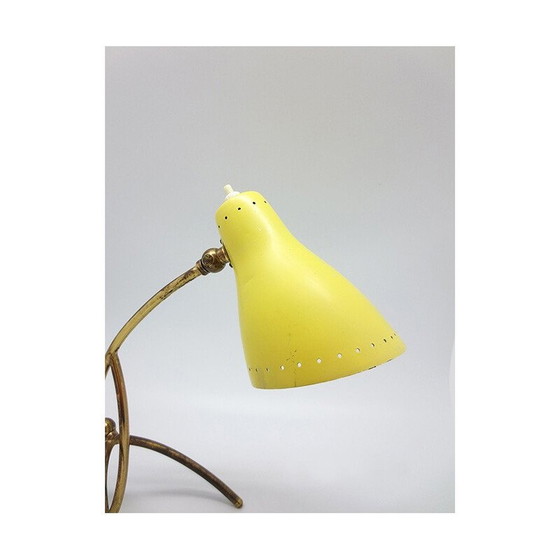Image 1 of Lampe en aluminium laqué jaune et laiton, 1950