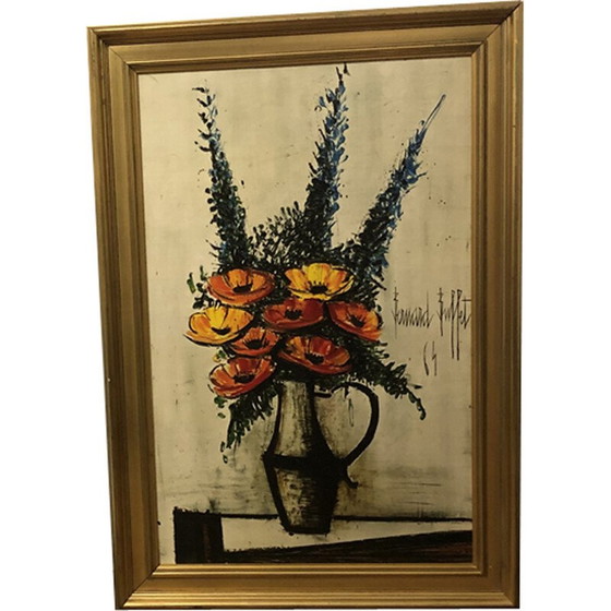 Image 1 of Peinture vintage "Les coquelicots" avec cadre en bois doré par Bernard Buffet, 1964s
