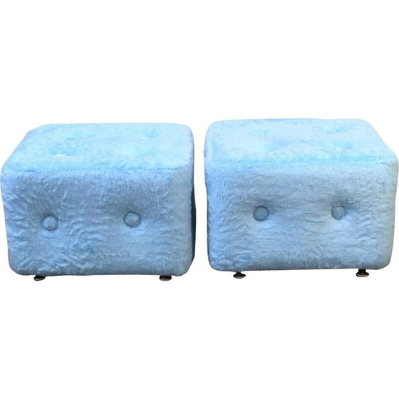 Image 1 of Paire de poufs bleus vintage, Espagne 1970