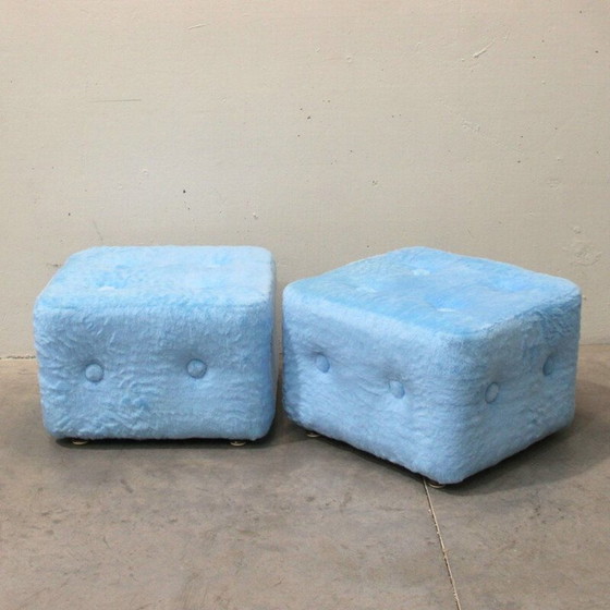 Image 1 of Paire de poufs bleus vintage, Espagne 1970
