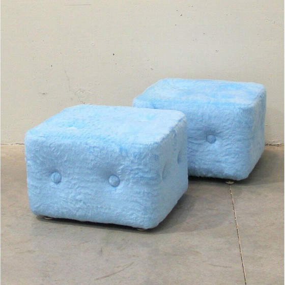 Image 1 of Paire de poufs bleus vintage, Espagne 1970