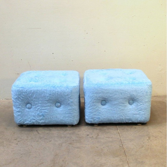 Image 1 of Paire de poufs bleus vintage, Espagne 1970