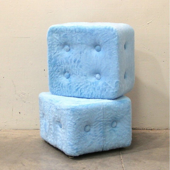 Image 1 of Paire de poufs bleus vintage, Espagne 1970
