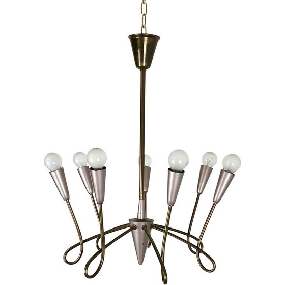 Image 1 of Lustre vintage en laiton, Italie 1950s